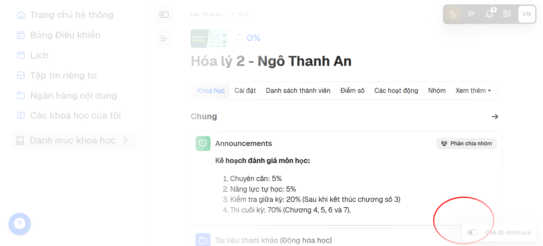 bật chế độ chỉnh sửa