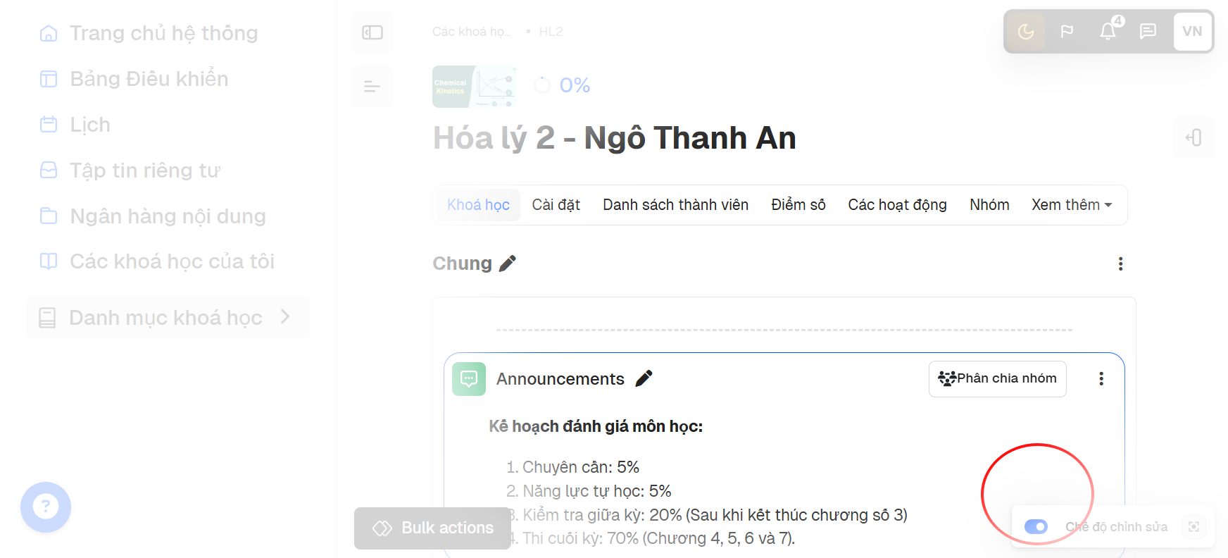 bật chế độ chỉnh sửa