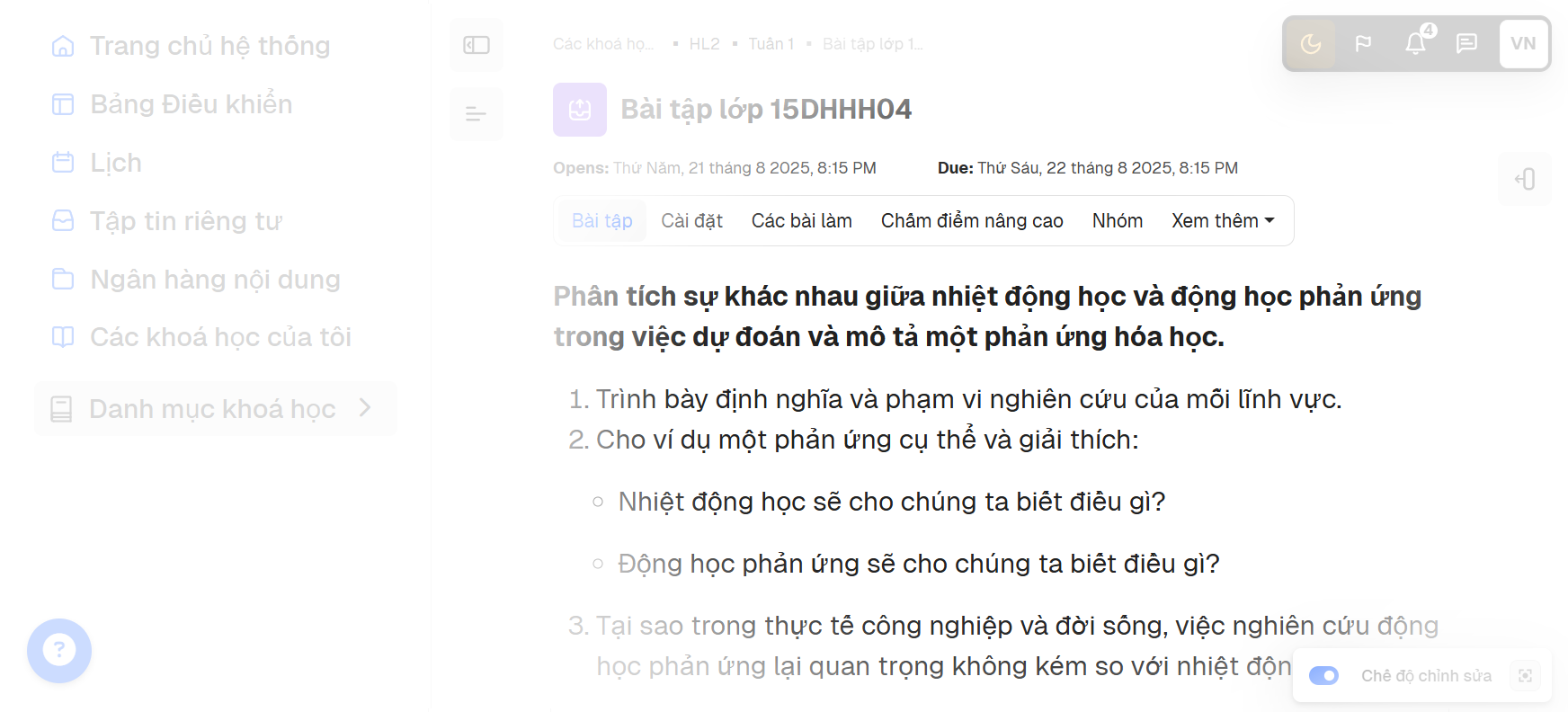 bật chế độ chỉnh sửa